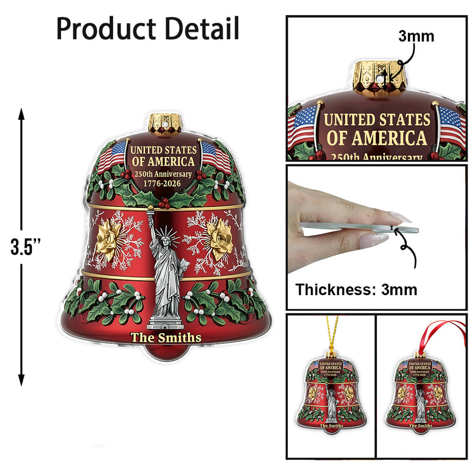 United States 250th Anniversary Bell - Personalized Family Ornament