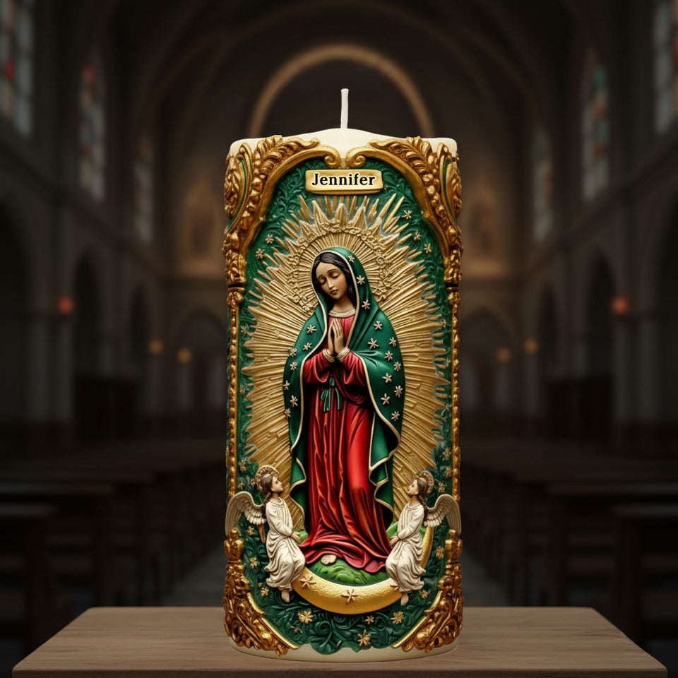 Blessed Virgin Mary Relief Candle - Personalized Christian Flameless Candle