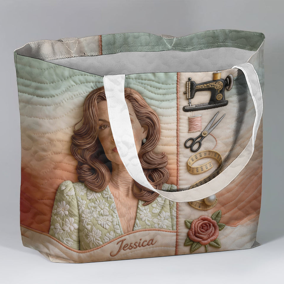 Any Photo Love Sewing - Personalized Sewing Quilted Tote Bag