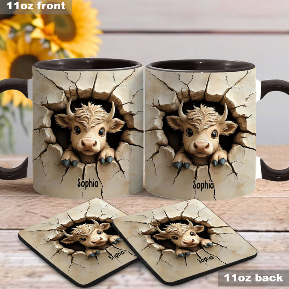 Cute Highland Cow Peeking - Personalized Highland Cow Accent Mug