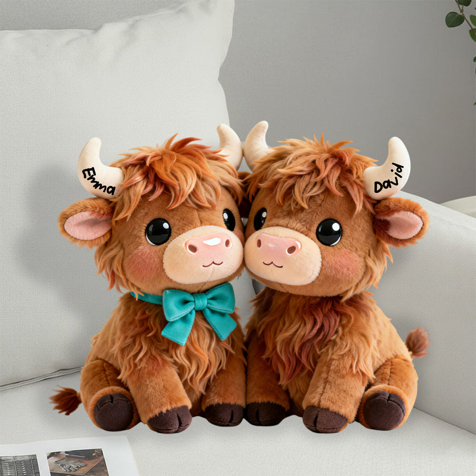 You & Me We - Personalized Highland Cow Faux Fur Shaped Pillow