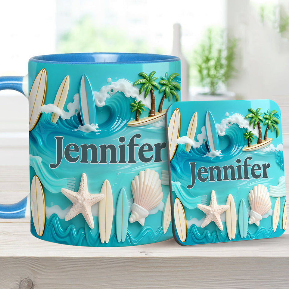 Love Surfing - Personalized Surfing Accent Mug & Coaster