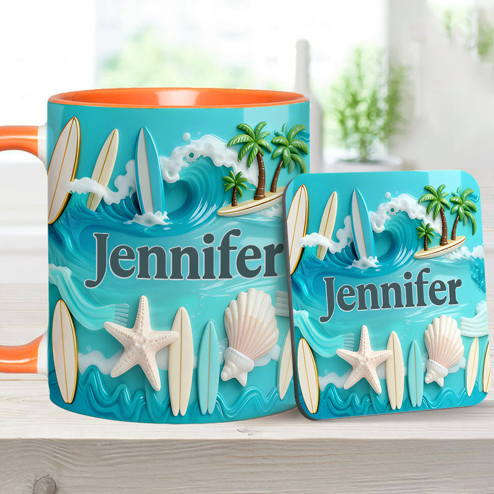 Love Surfing - Personalized Surfing Accent Mug & Coaster