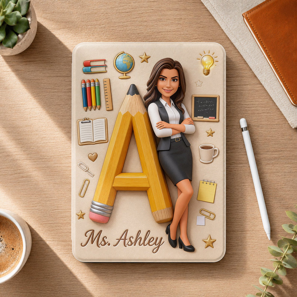 Custom Alphabet, Any Photo - Personalized Teacher Tablet Cover With Pen Slot