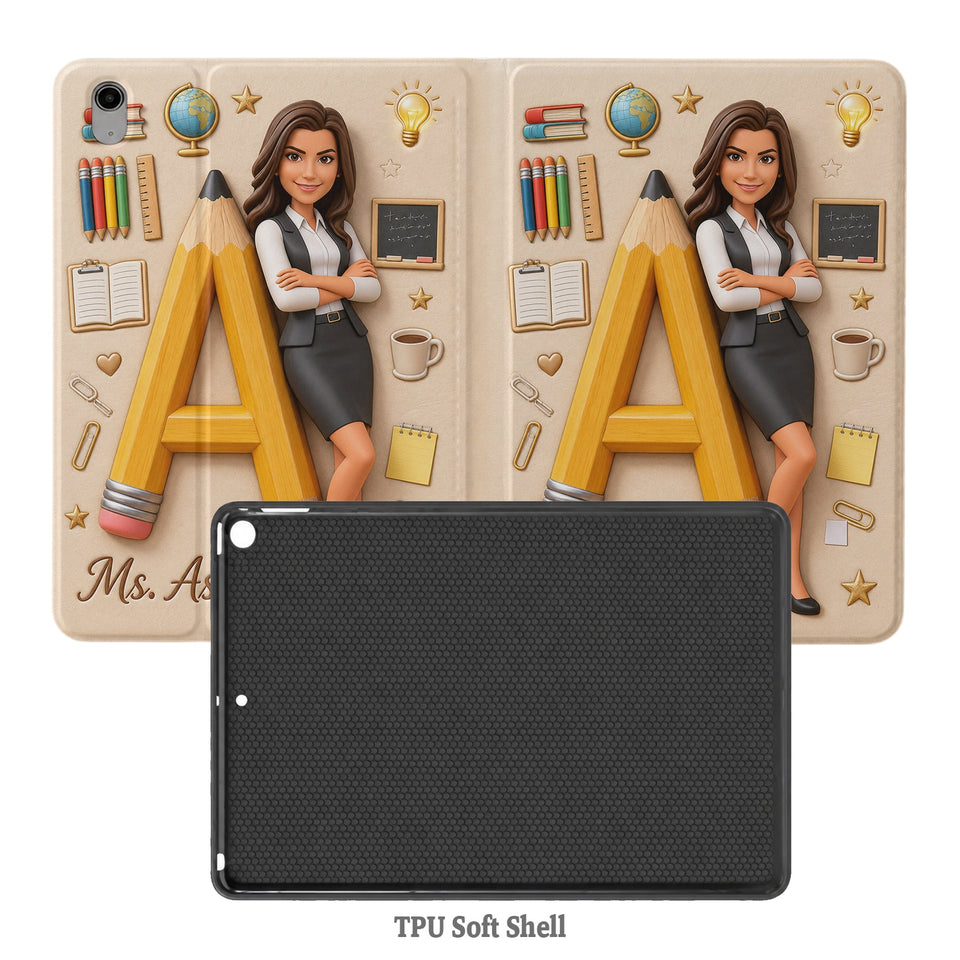 Custom Alphabet, Any Photo - Personalized Teacher Tablet Cover With Pen Slot