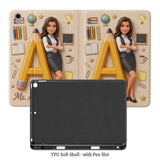Custom Alphabet, Any Photo - Personalized Teacher Tablet Cover With Pen Slot