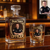 Custom Any Photo - Personalized Police Officer Whiskey Decanter Set