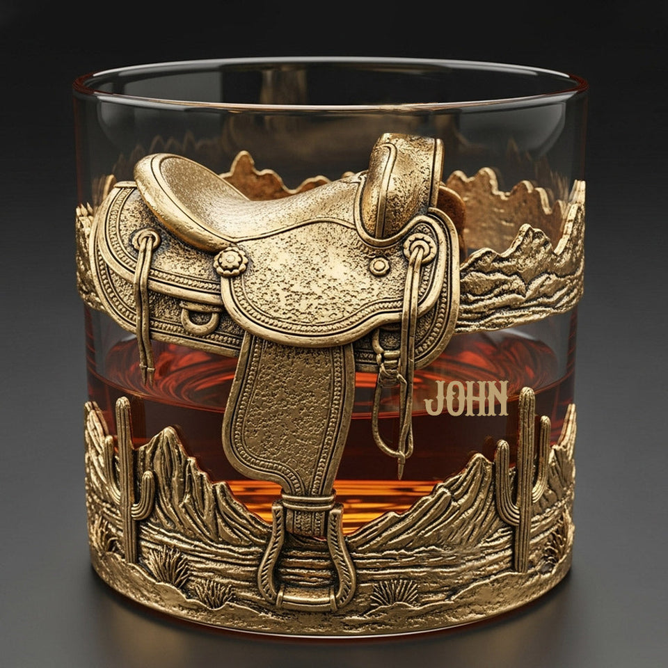 Horseshoe And Saddle - Personalized Horse Whiskey Decanter Set