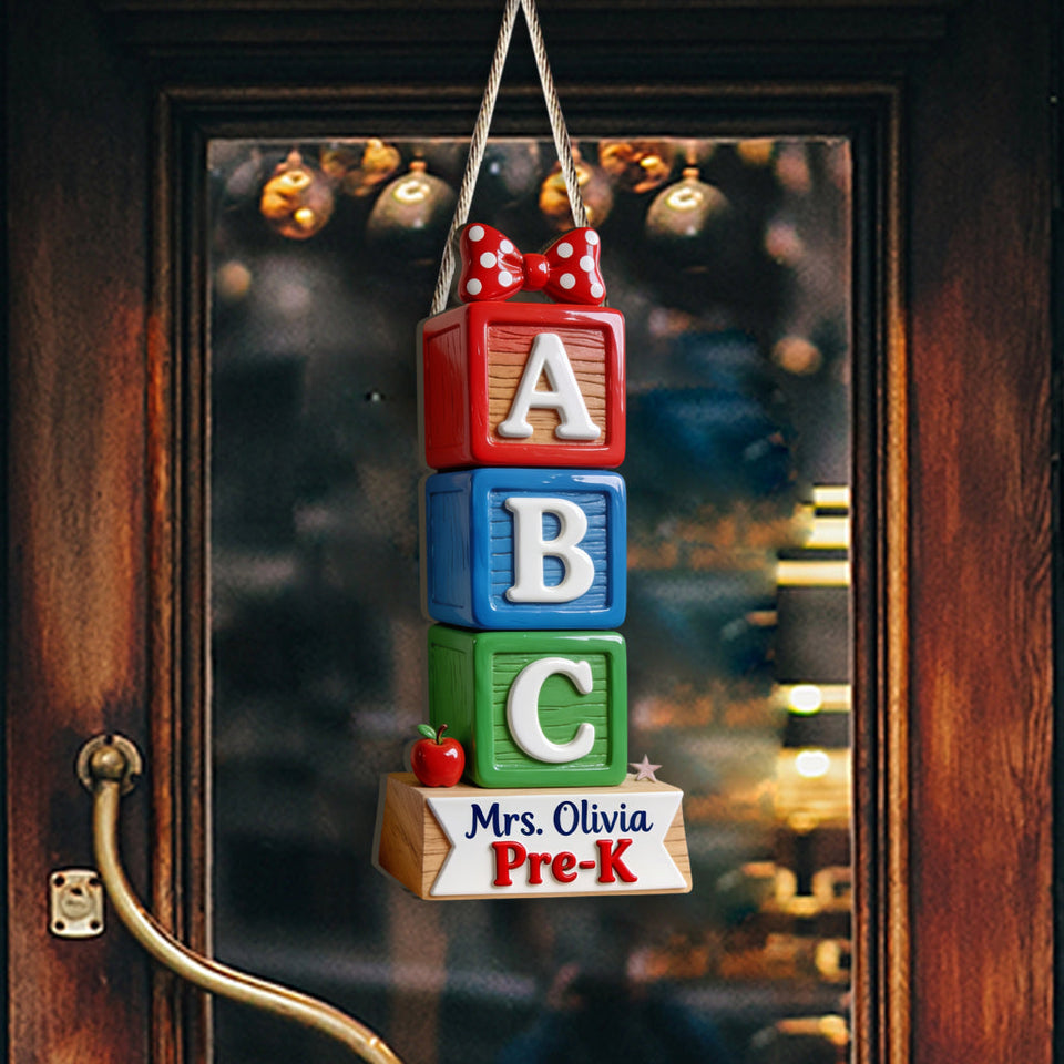 ABC Blocks 3D Shaped Plaque - Personalized Teacher Custom Shaped Wood Sign