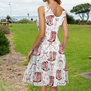 Coquette Cowgirl Boots and Bows - Personalized Cowgirl Sleeveless Dress