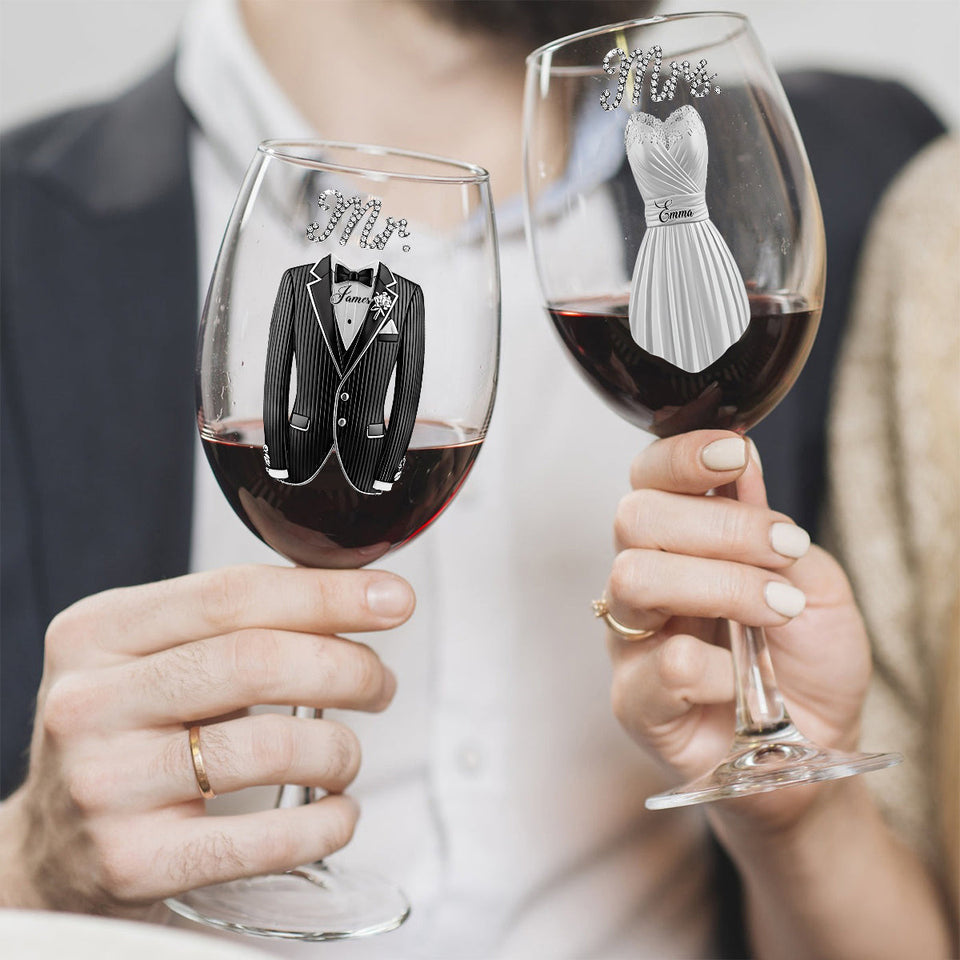 Wedding Couple Wine Glass - Personalized Couple Wine Glass With Long Stem