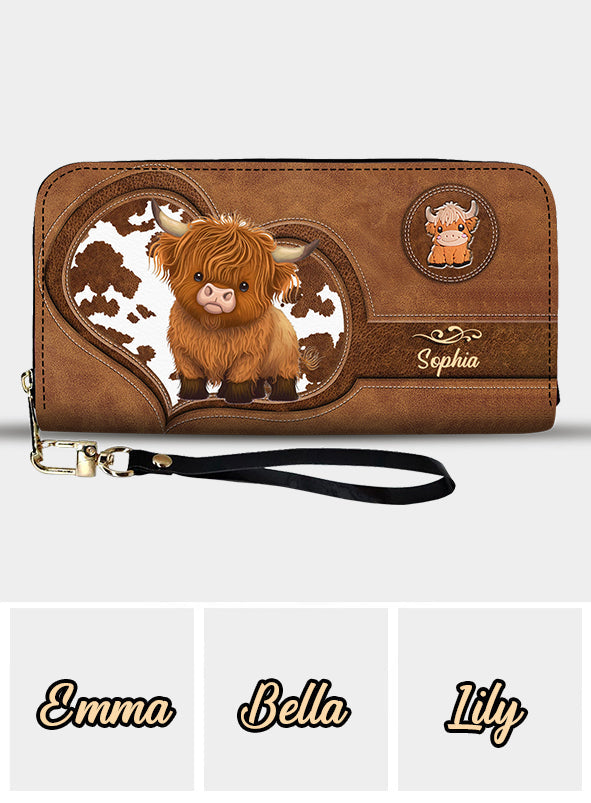 Cute Highland Cow - Personalized Highland Cow Leather Long Wallet