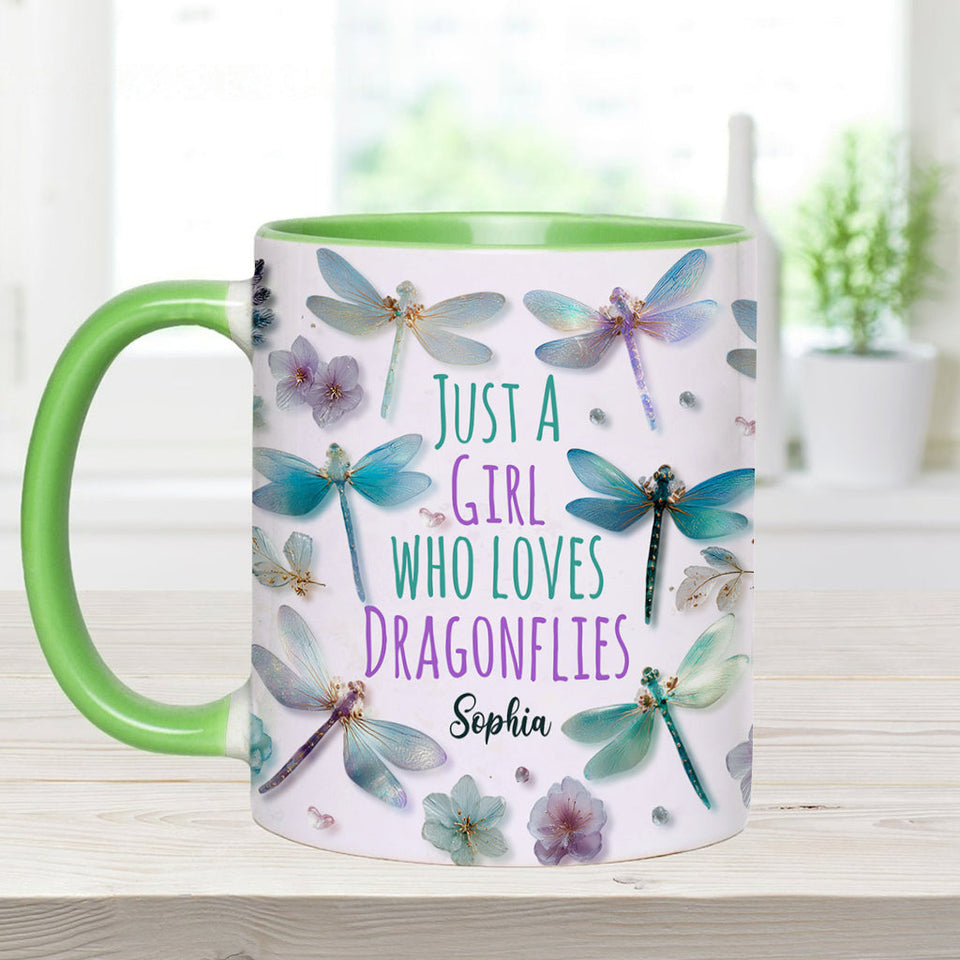 Just A Girl Who Loves Dragonflies - Personalized Dragonfly Accent Mug