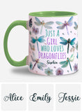 Just A Girl Who Loves Dragonflies - Personalized Dragonfly Accent Mug