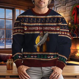Hooked on Christmas - Personalized Fishing Ugly Sweater