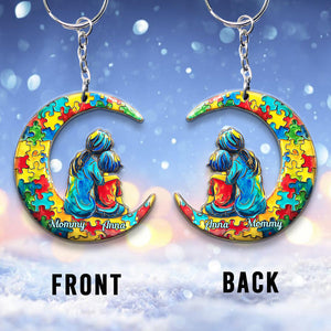 Autism Mom And Kid - I Love You To The Moon And Back - Personalized Autism Awareness Keychain