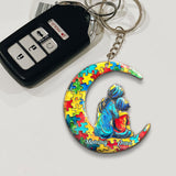 Maman et enfant autistes - Je t'aime jusqu'à la lune et retour - Porte-clés personnalisé pour la sensibilisation à l'autisme