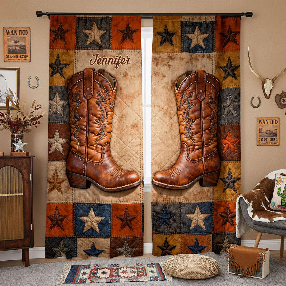 Cowgirl Boots - Personalized Cowgirl Blackout Window Curtain/ Drapes Set