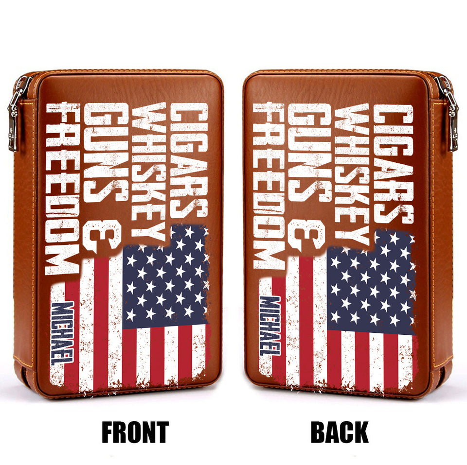 Cigars, Whiskey, G*ns & Freedom - Personalized Whisky Travel Cigar Humidor Case
