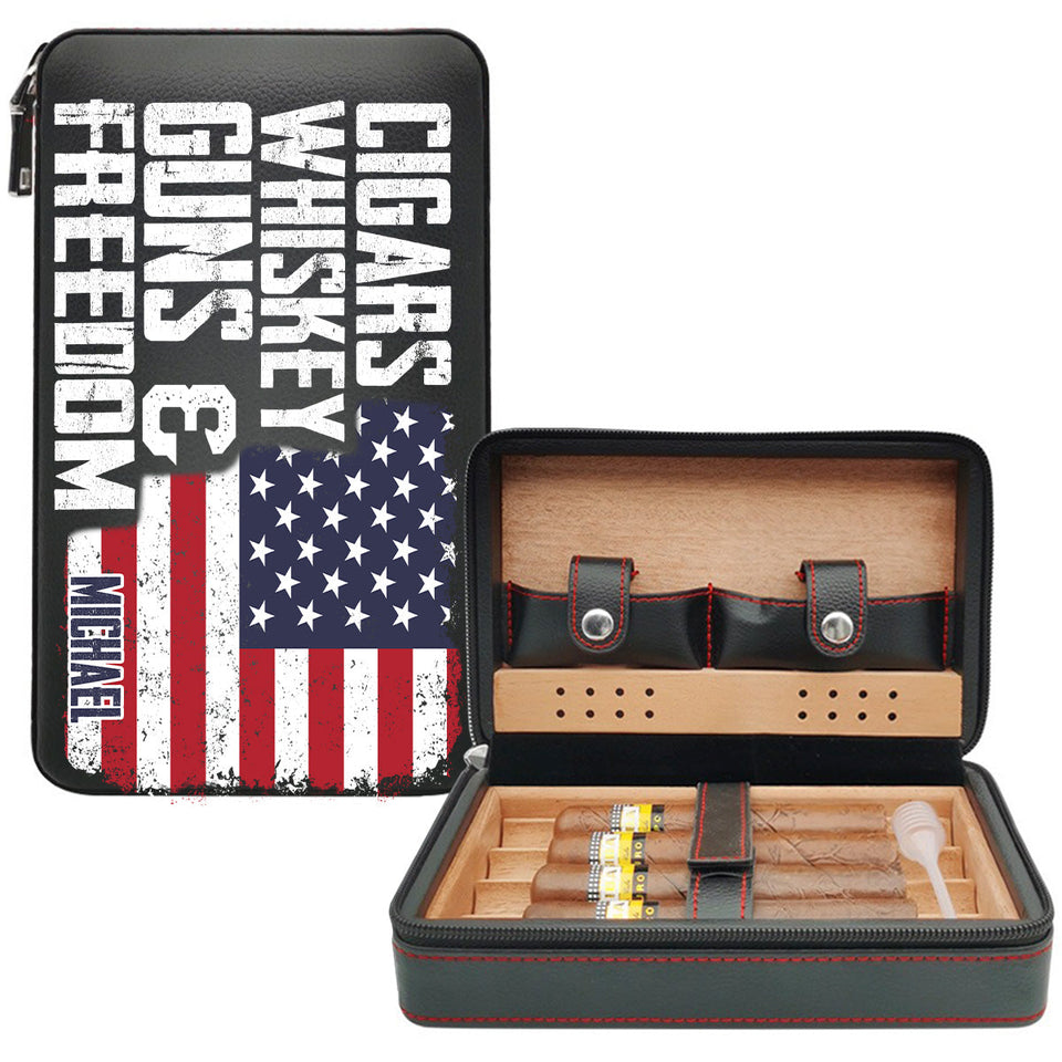 Cigars, Whiskey, G*ns & Freedom - Personalized Whisky Travel Cigar Humidor Case