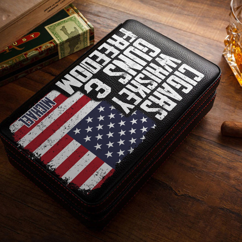 Cigars, Whiskey, G*ns & Freedom - Personalized Whisky Travel Cigar Humidor Case