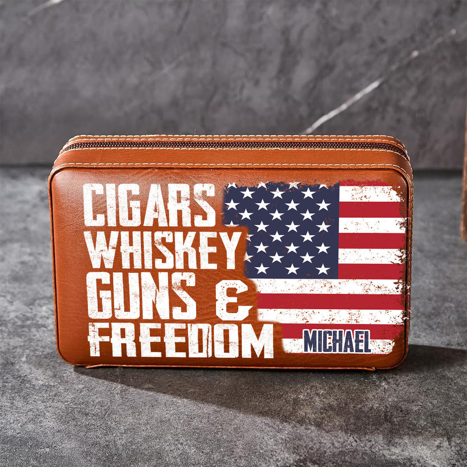 Cigars, Whiskey, G*ns & Freedom - Personalized Whisky Travel Cigar Humidor Case