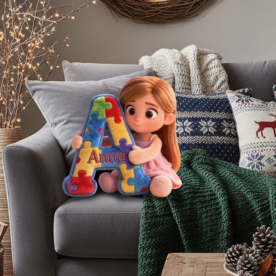 Alphabet Puzzle - Personalized Autism Awareness Faux Fur Shaped Pillow