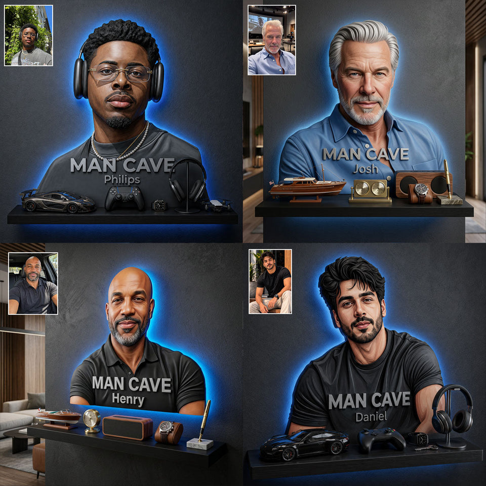 Man Cave - Personalized Real Men Wooden Floating Shelf