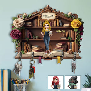Welcome To My Happy Place - Personalized Book Custom Shaped Key Rack