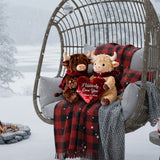 Romantic Plush Cows Holding Heart - Personalized Highland Cow Faux Fur Shaped Pillow