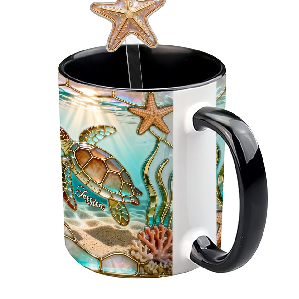 Love Turtle - Personalized Turtle Set Accent Mug with Acrylic Stirrers