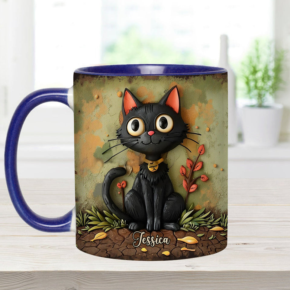Cute Black Cat - Personalized Black Cat Accent Mug