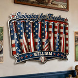 Play For Freedom - Personalized Baseball 3D Printed Cut Metal Sign