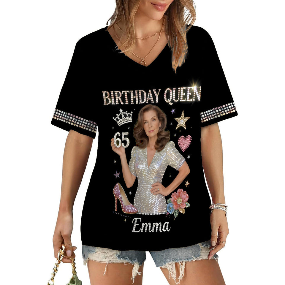Custom Any Photo Birthday Gift - Personalized Birthday Fully Printed V-Neck T-Shirt