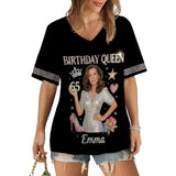 Custom Any Photo Birthday Gift - Personalized Birthday Fully Printed V-Neck T-Shirt