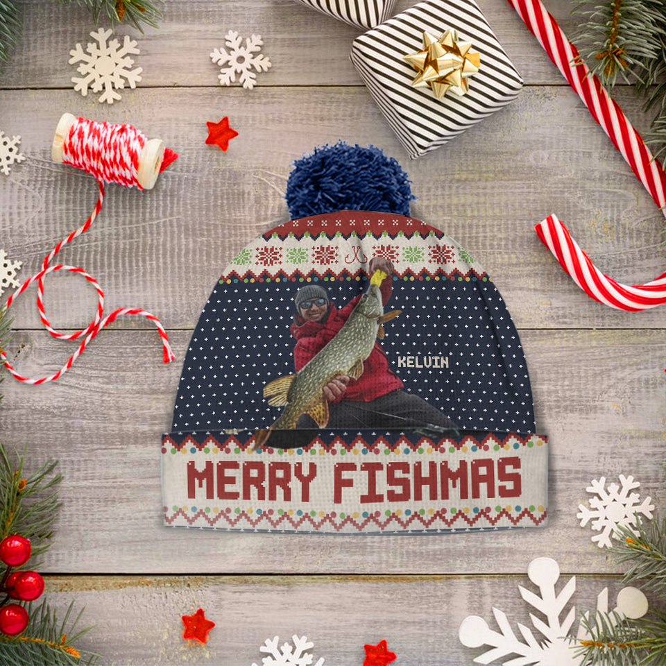 Merry Fishmas - Personalized Fishing Beanie Hat
