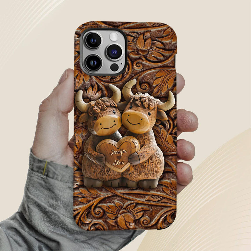 Cute Highland Cow Couple - Personalized Highland Cow Full Print Phone Case