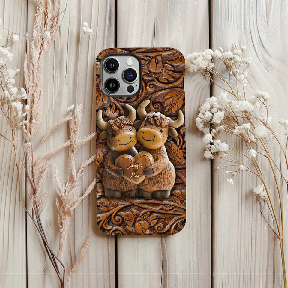 Cute Highland Cow Couple - Personalized Highland Cow Full Print Phone Case