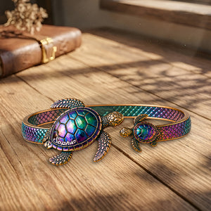 Salty Lil' Beach - Personalized Turtle Shaped Cuff Bracelet
