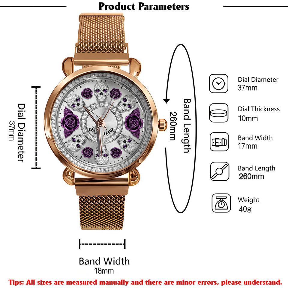 Skull And Roses - Personalized Skull Women Hand Watch