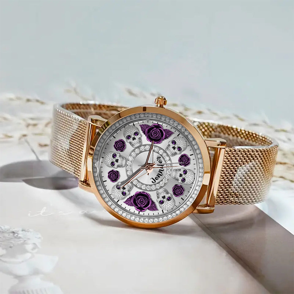 Skull And Roses - Personalized Skull Women Hand Watch