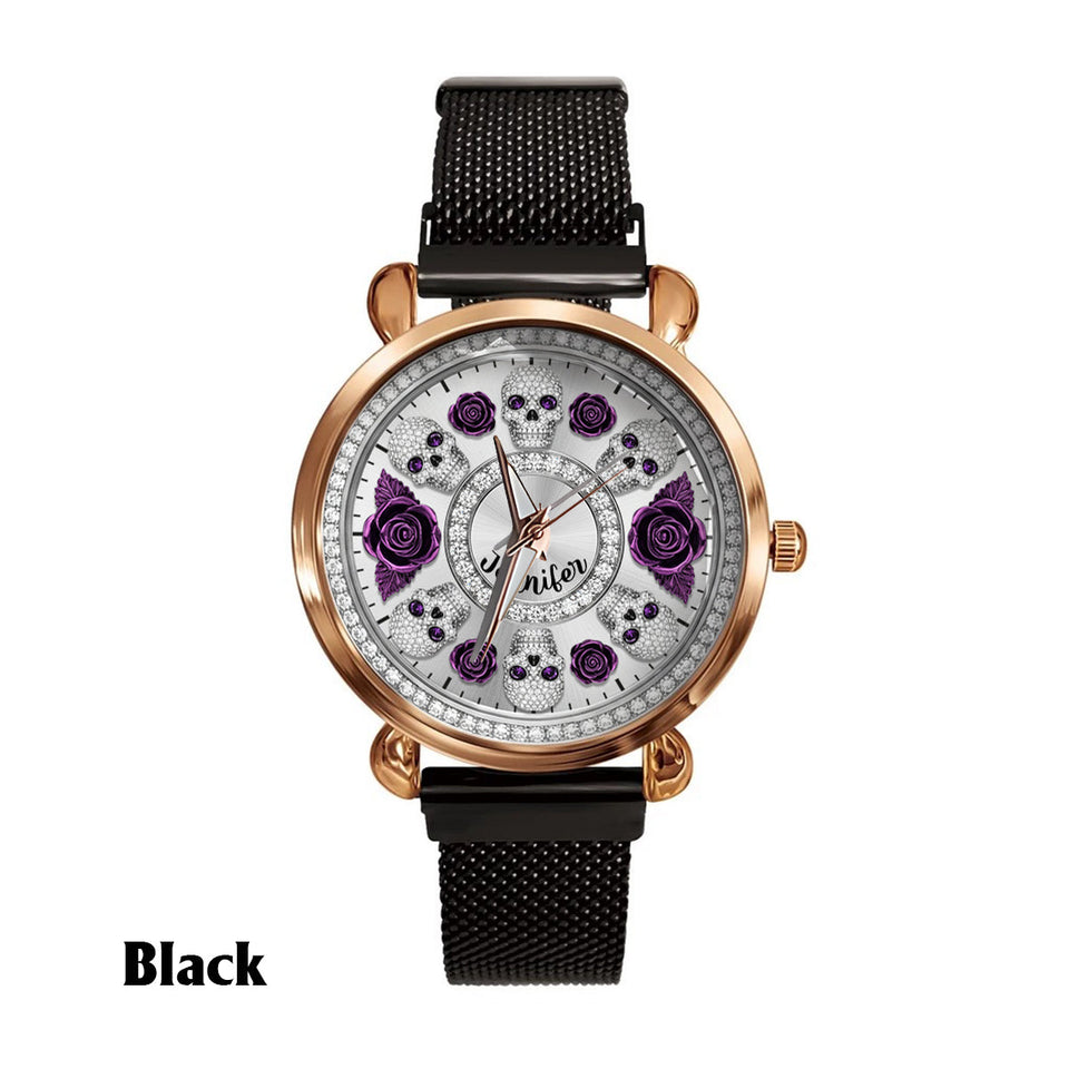 Skull And Roses - Personalized Skull Women Hand Watch