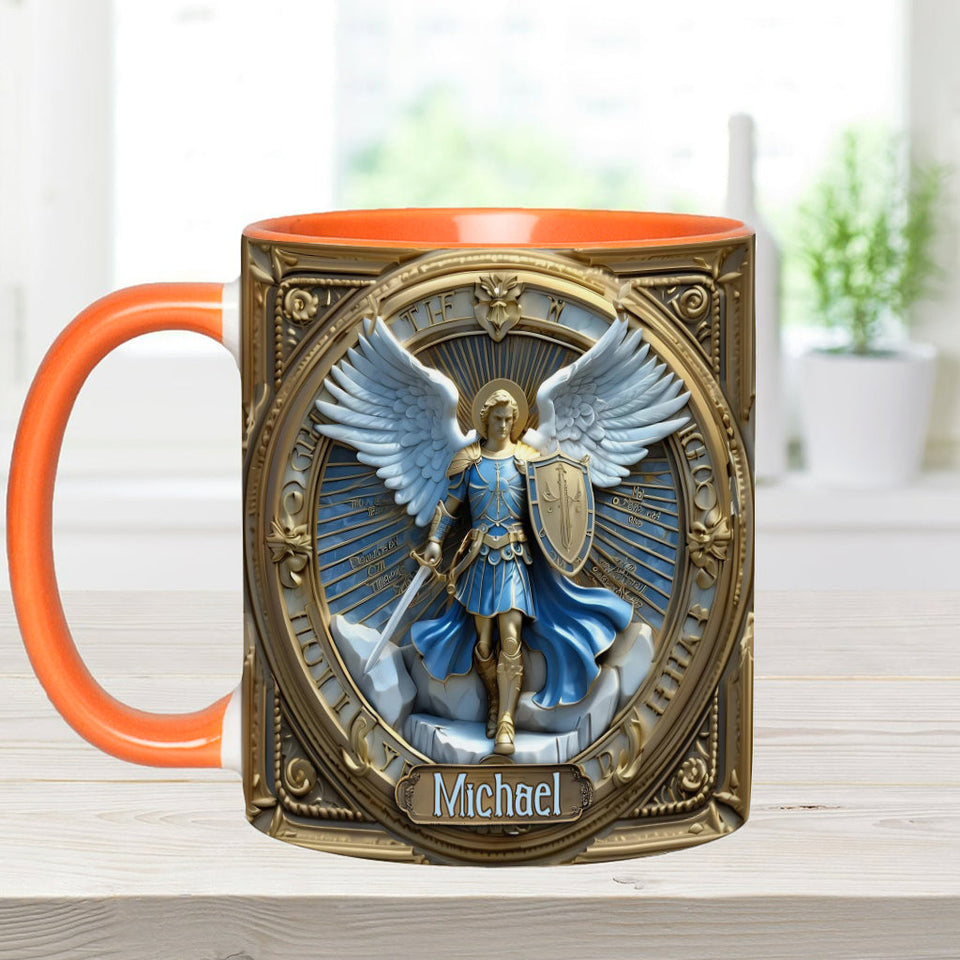 Mug chrétien personnalisé avec ailes dorées et épée de l'archange Michel - Mug à message chrétien