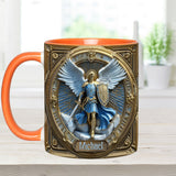 Mug chrétien personnalisé avec ailes dorées et épée de l'archange Michel - Mug à message chrétien
