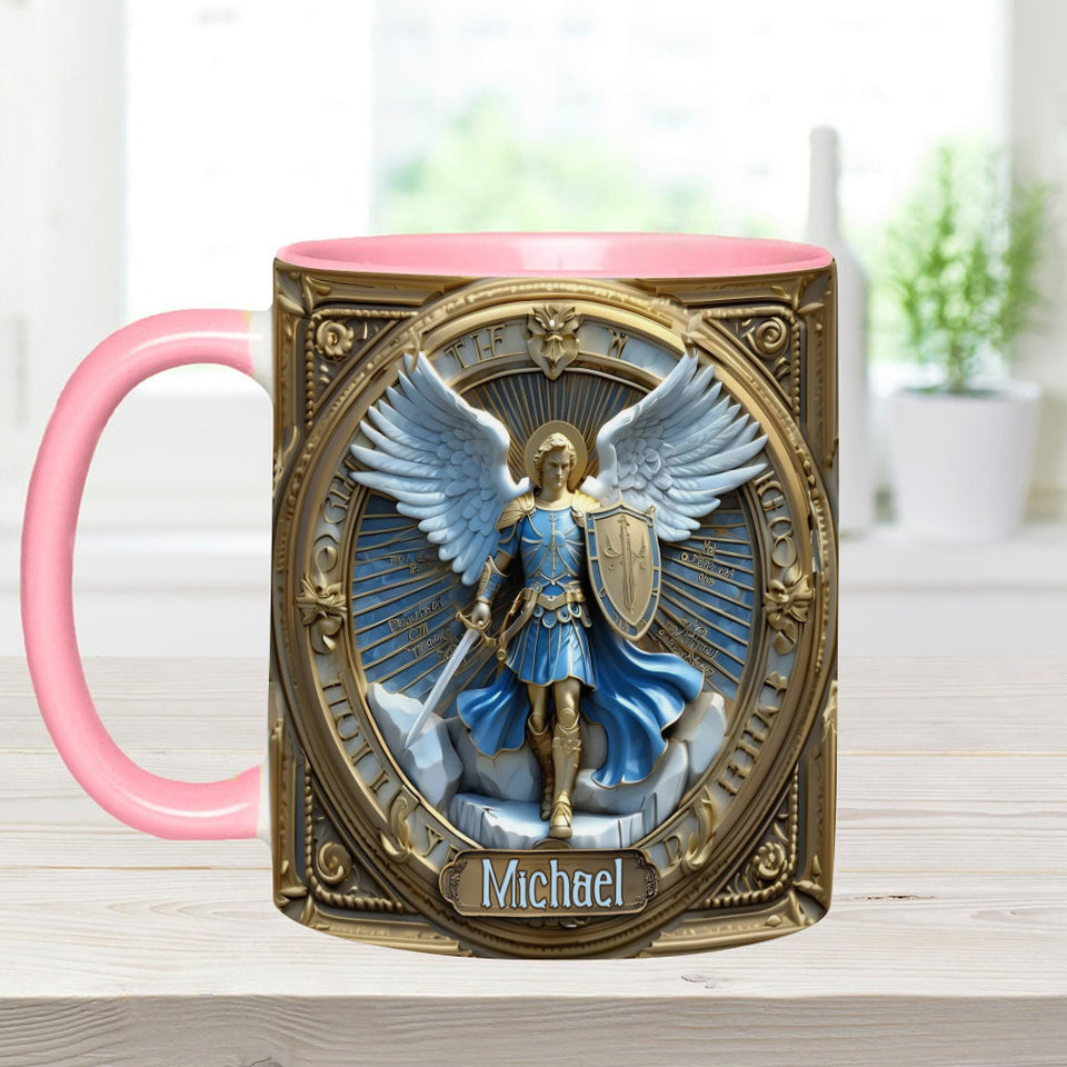 Mug chrétien personnalisé avec ailes dorées et épée de l'archange Michel - Mug à message chrétien