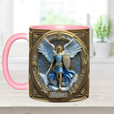 Mug chrétien personnalisé avec ailes dorées et épée de l'archange Michel - Mug à message chrétien