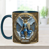 Mug chrétien personnalisé avec ailes dorées et épée de l'archange Michel - Mug à message chrétien