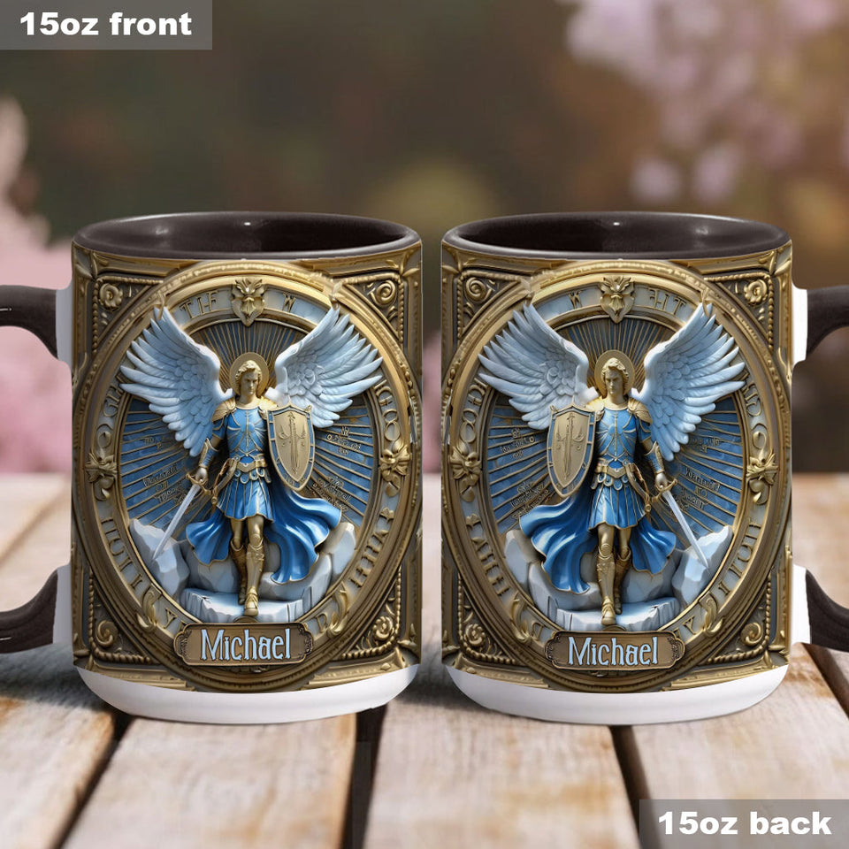 Mug chrétien personnalisé avec ailes dorées et épée de l'archange Michel - Mug à message chrétien
