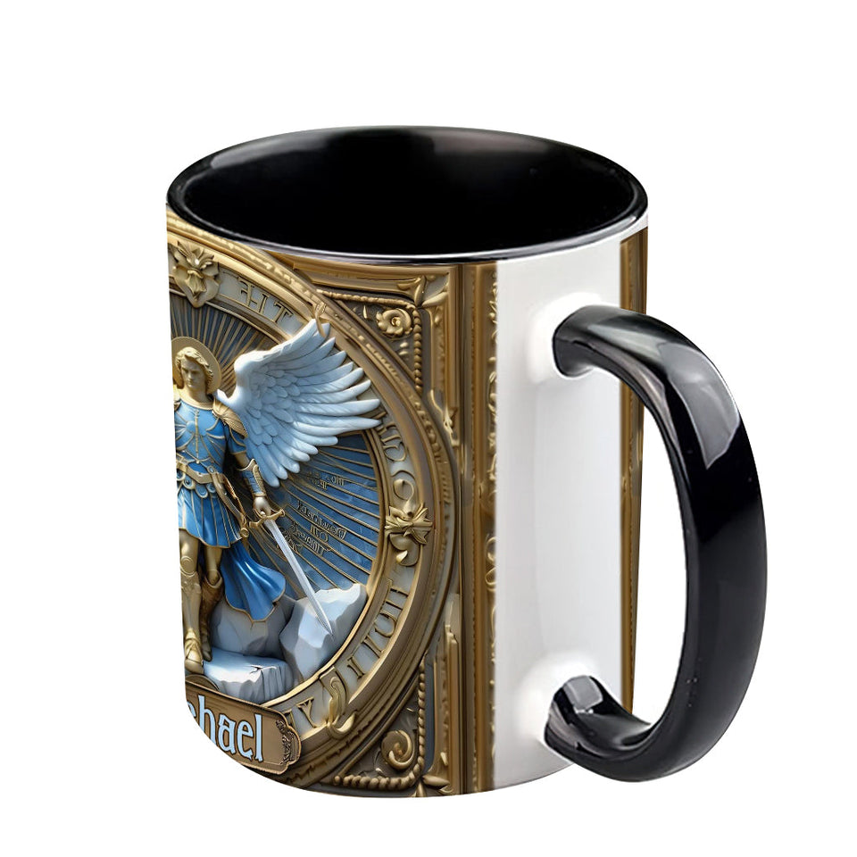 Mug chrétien personnalisé avec ailes dorées et épée de l'archange Michel - Mug à message chrétien