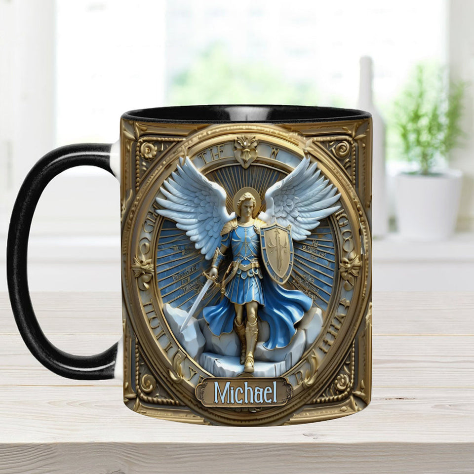 Mug chrétien personnalisé avec ailes dorées et épée de l'archange Michel - Mug à message chrétien